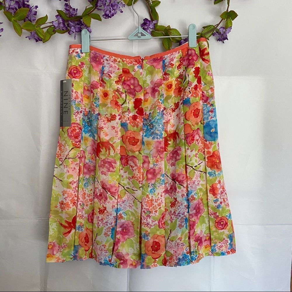 Nine Co Skirt 6P Multicolor Floral Print Pleated